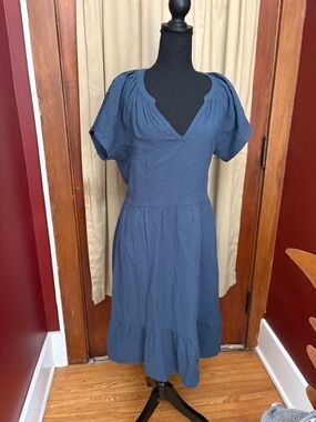 Pact Slate Blue V-Neck Short Sleeve Midi Dress. 
Never worn.